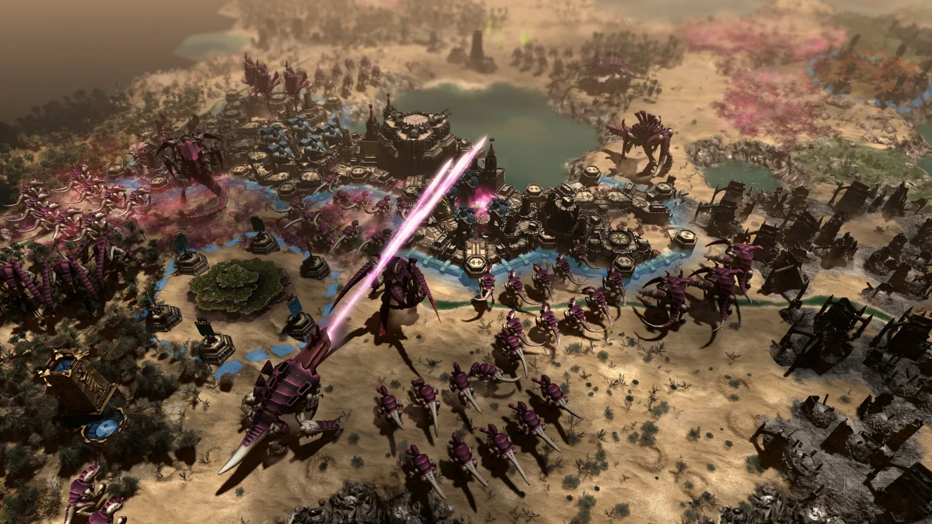 Captura Warhammer 40000 Gladius Relics Of War Batalla Masiva En Terreno Desertico Con Disparos Laser