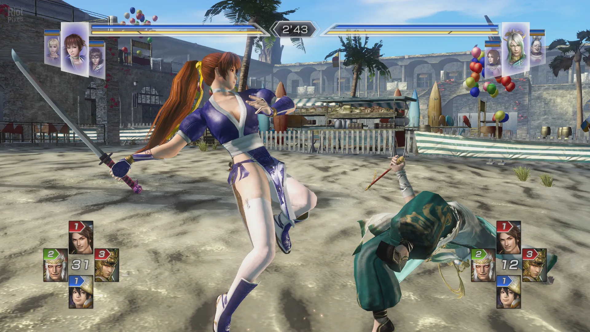 Captura Warriors Orochi 3 Ultimate Pelea En Una Playa Con Personajes En Trajes Alternativos