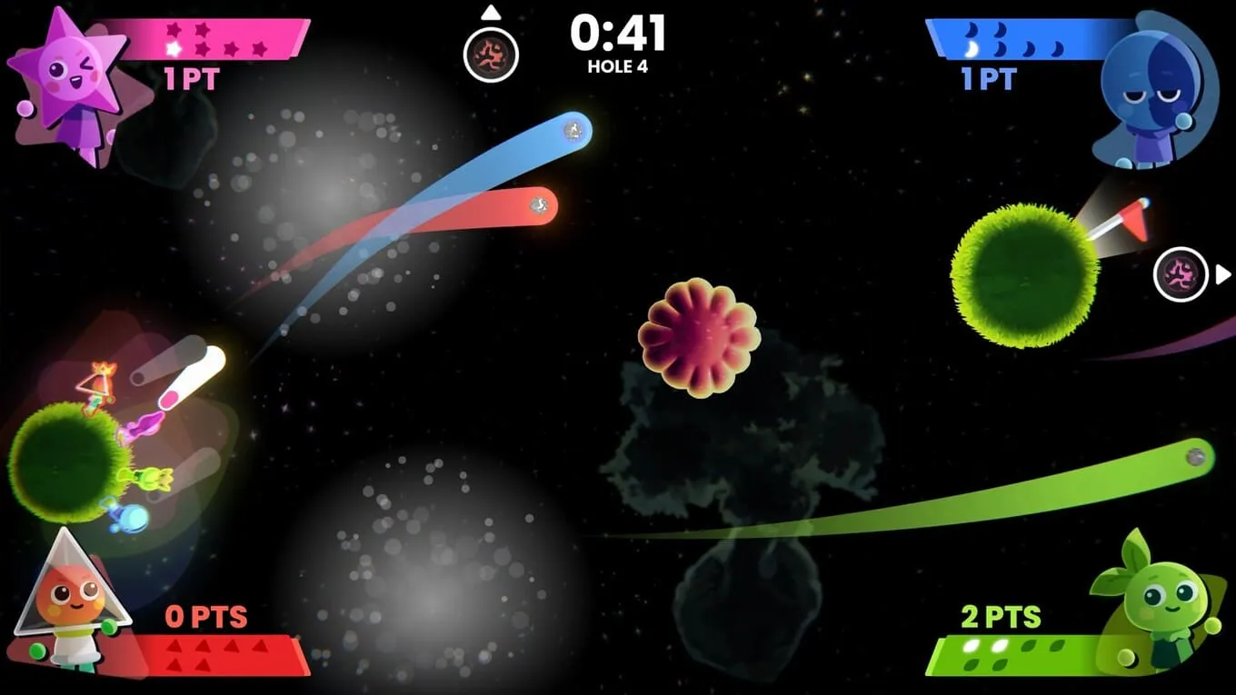 Captura Which Way Up Galaxy Games Batalla Multijugador Con Personajes Esquivando Proyectiles En El Espacio