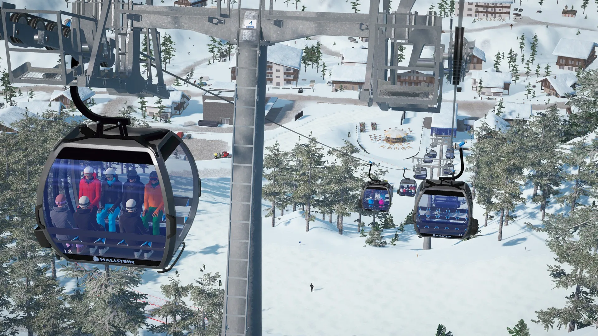 Captura Winter Resort Simulator Season 2 – Cabinas Colgantes Cruzan Un Bosque Nevado Desde Las Alturas