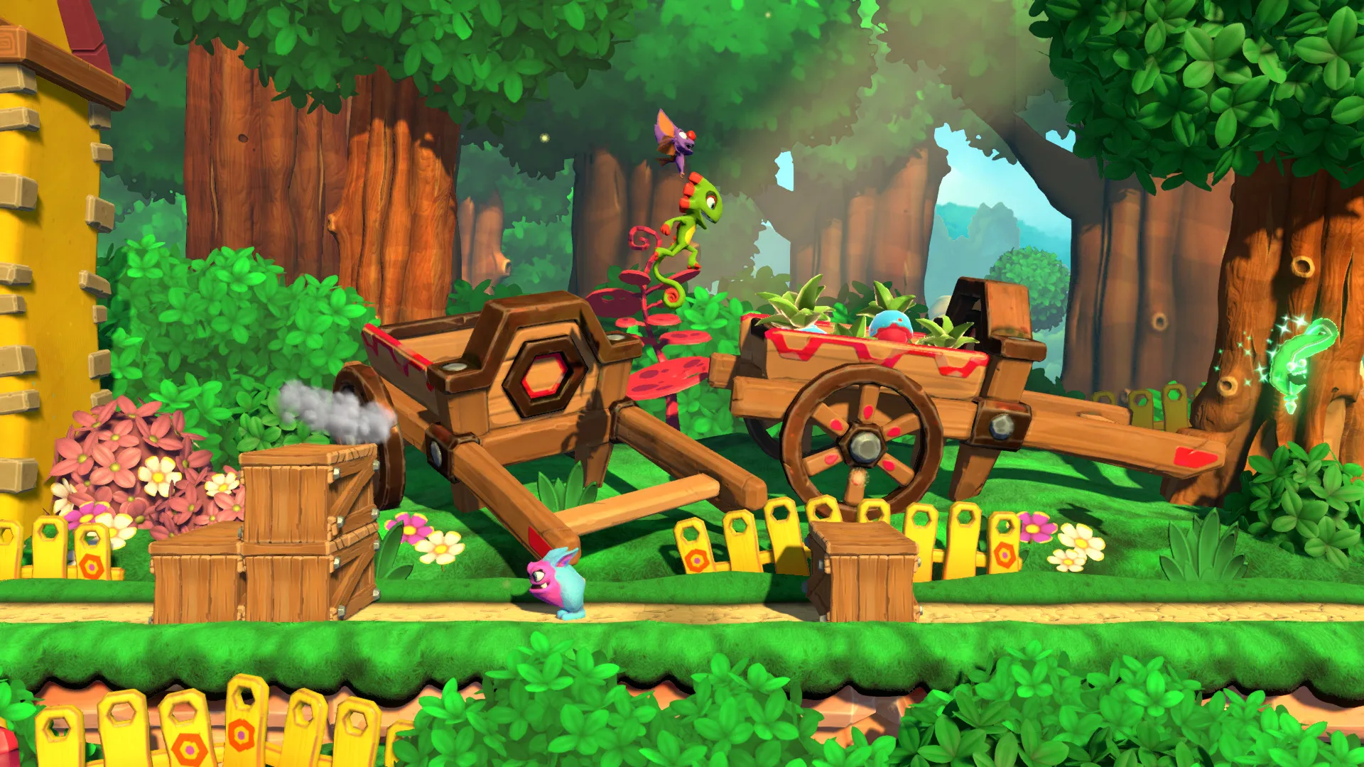 Captura Yooka Laylee And The Impossible Lair – Escenario Natural Con Engranajes Y Plataformas En Movimiento
