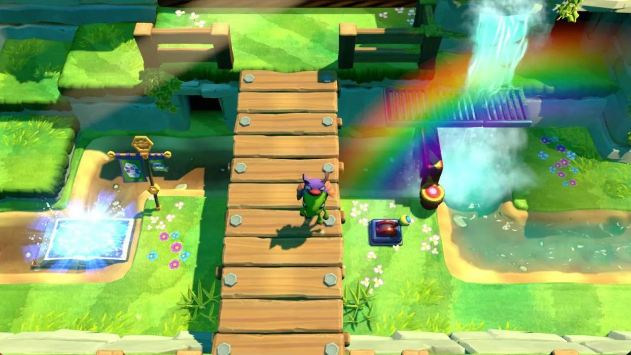 Captura Yooka Laylee And The Impossible Lair – Plataforma Sobre Agua Con Arcoiris Y Zonas Brillantes