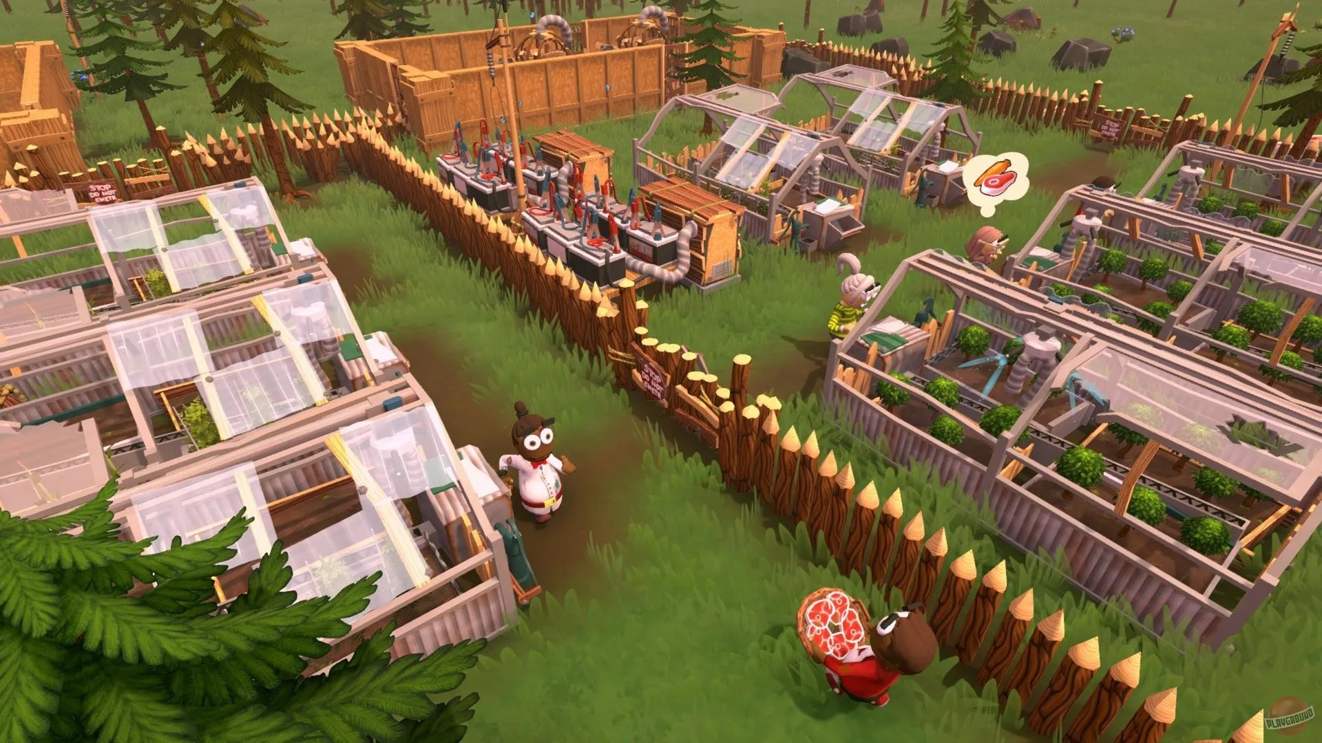 Captura Zombie Cure Lab Zona Agricola Con Cultivos Protegidos Por Cercas Y Personajes Trabajando