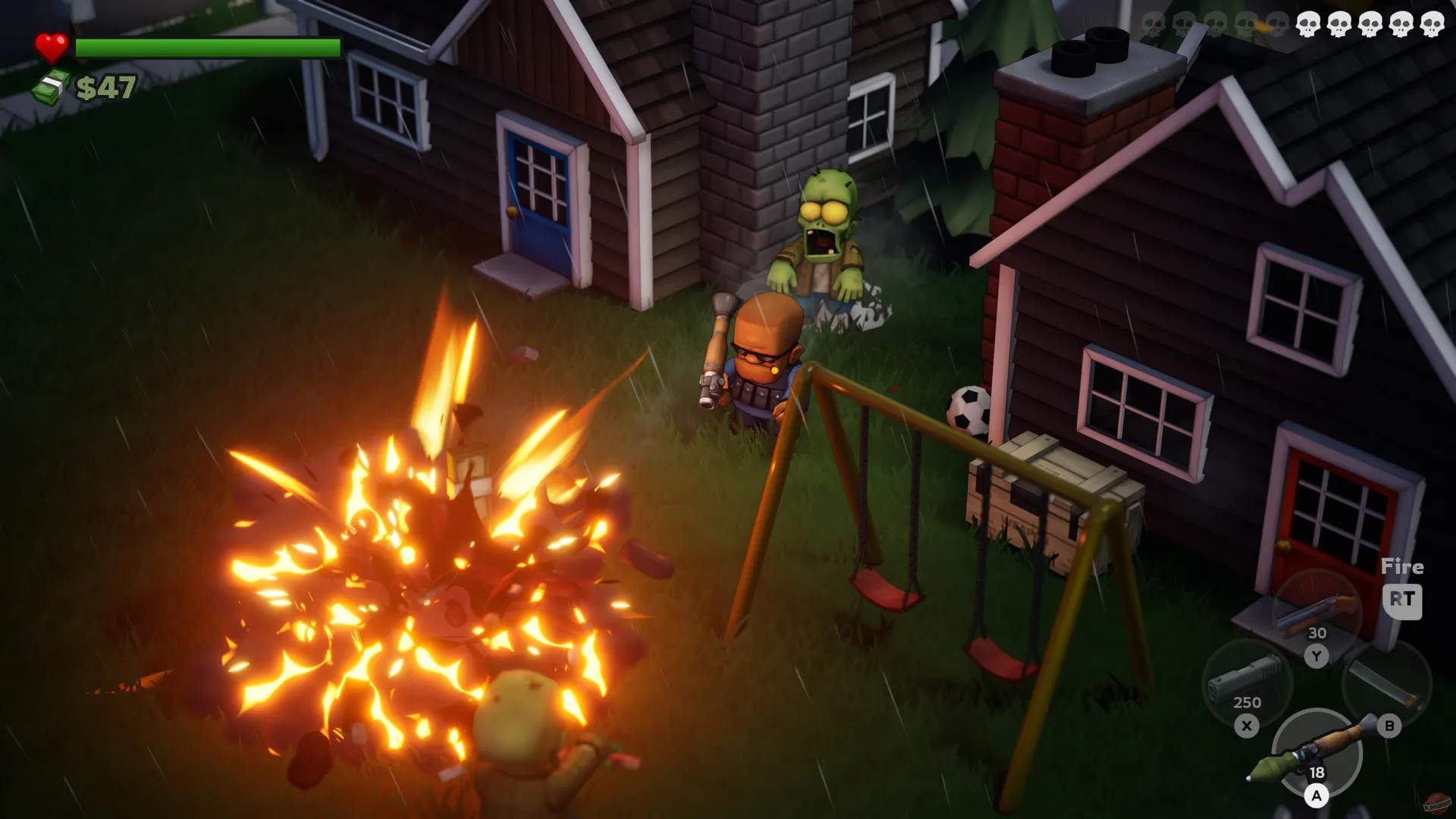 Captura Zombieville 3D – Explosion En Un Parque Infantil Mientras Varios Enemigos Se Aproximan