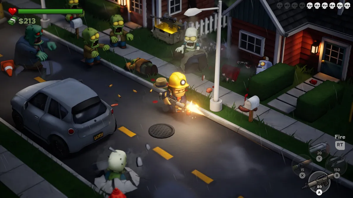 Captura Zombieville 3D – Personaje Avanza Por Una Calle Disparando A Zombies Bajo Luz De Farola
